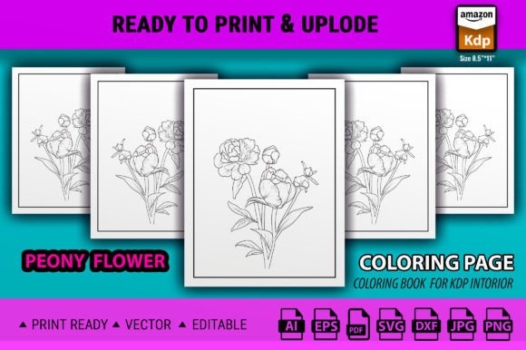 The Allure of Peony Flowers Line Art Coloring Pages for Amazon KDP